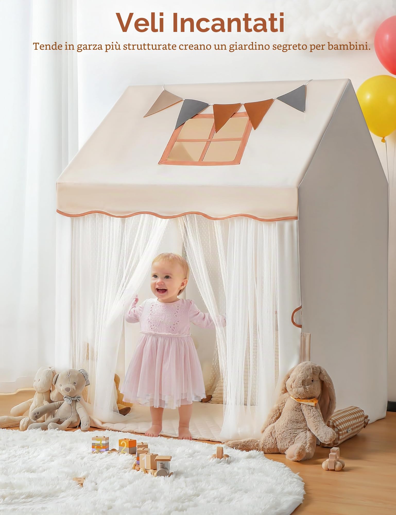 Besrey Tenda per Bambini 2-in-1 con Parco Giochi Casetta da Gioco Interna con Luci LED per 4-5 Bambini