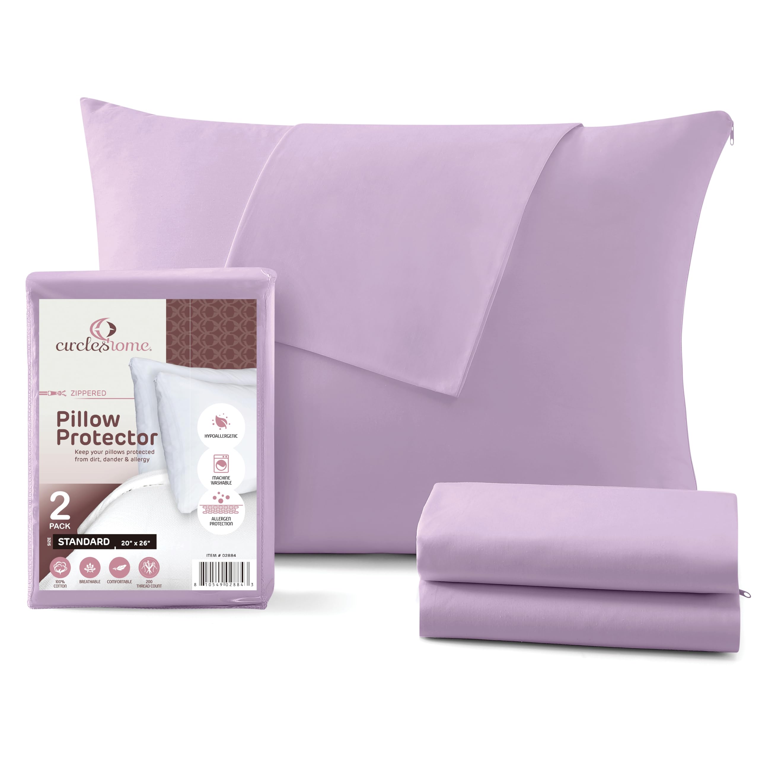 CirclesHome - Fundas de almohada, con cremallera, 100 % algodón transpirable, protegen las almohadas de la suciedad, el polvo y los residuos (tamaño estándar, 2 unidades, 50,8 x 66 cm)