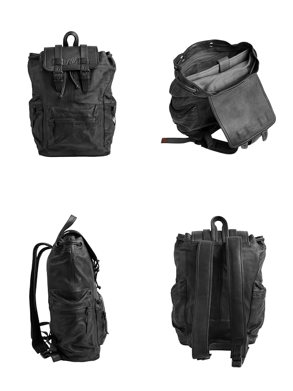 Jild Genuine Leather Backpack for Women or Men Carry-On Travel Backpack Shoulder Hiking Camping Cow Leather Laptop Bag (Black) by Jild - Image 5