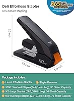 Vista 2 de Engrapadora Deli resistente sin esfuerzo, grapado de un solo toque, engrapadora ergonómica fácil de cargar, capacidad de 60 hojas, incluye 2000