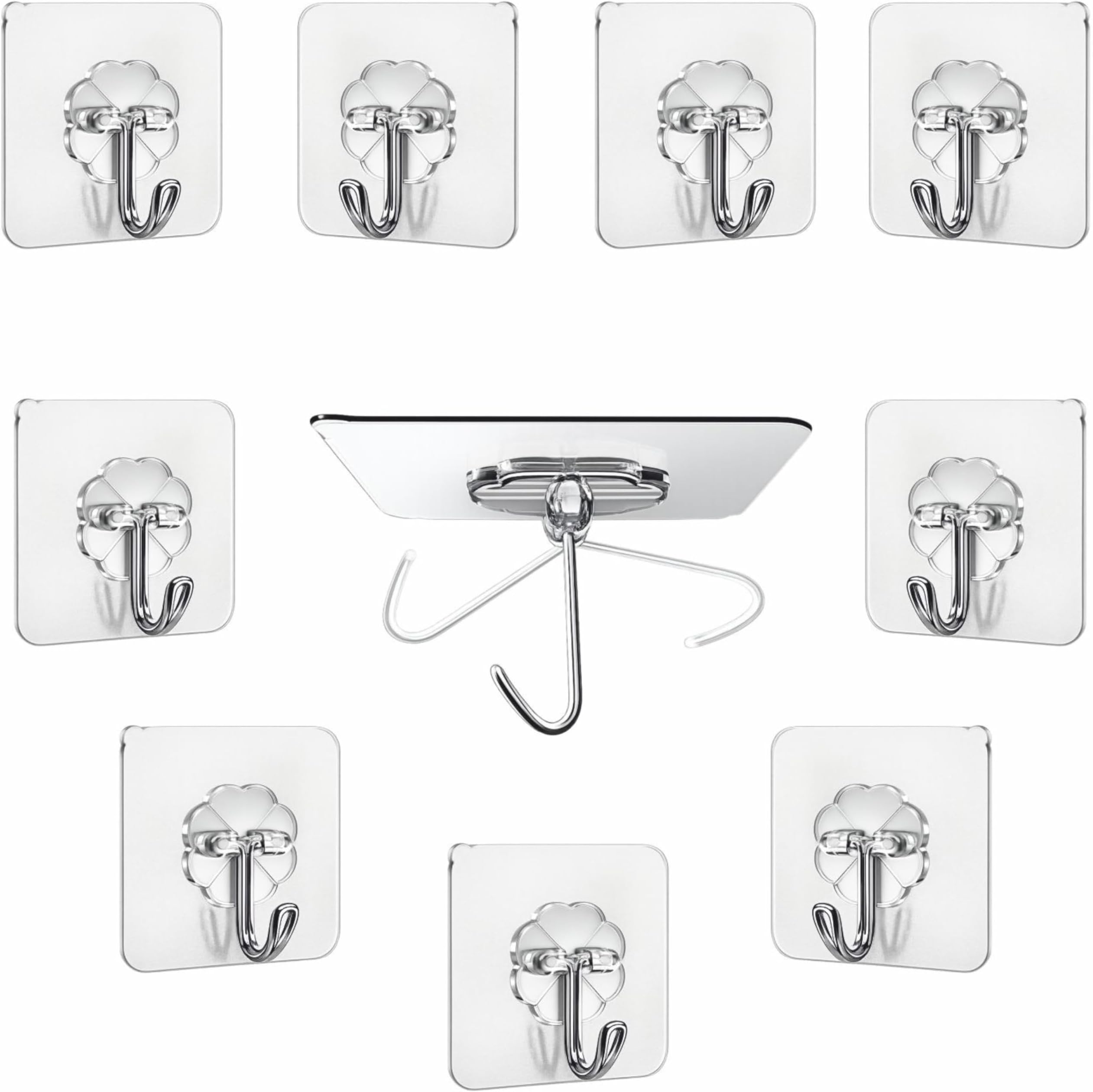 10 Pcs Adhesive Hooks Kitchen Wall Hooks-Heavy Duty 5 Kg (Max) Nail Free Sticky Hangers with Stainless Hooks Reusable Utility Towel Bath Ceiling Hooks