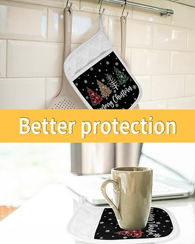 Miniatura 7 de Juego de 5 soportes para ollas de árbol de Navidad para cocina, antideslizantes y aislantes de calor, juego de agarraderas de tela de toalla con