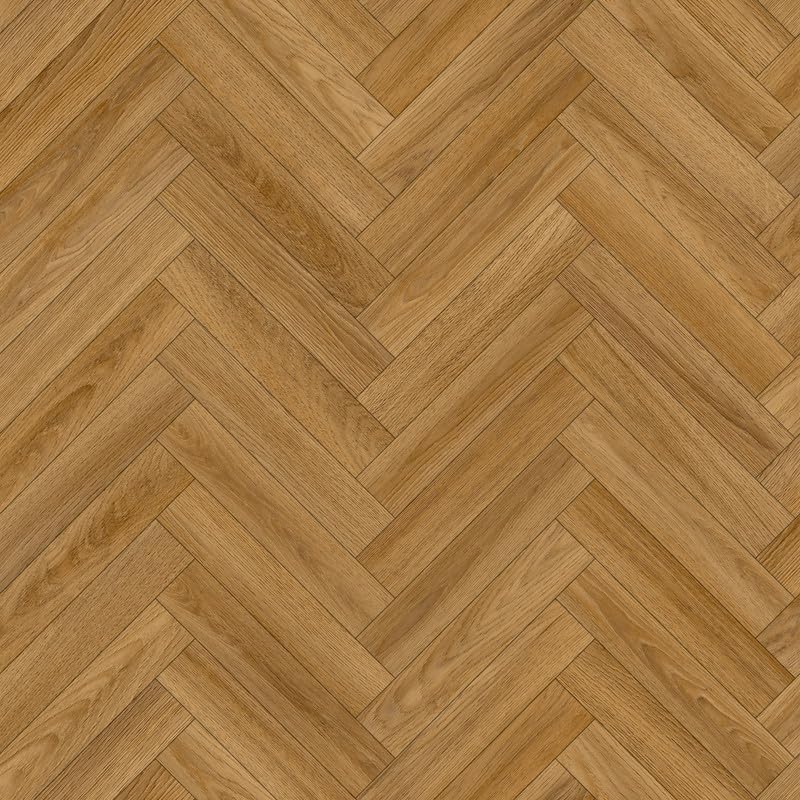Dorset 669M Oak Wood Herringbone Effect Rimini Vinyl Flooring | - 4m x 4.5m (13ft1" x 14ft9")