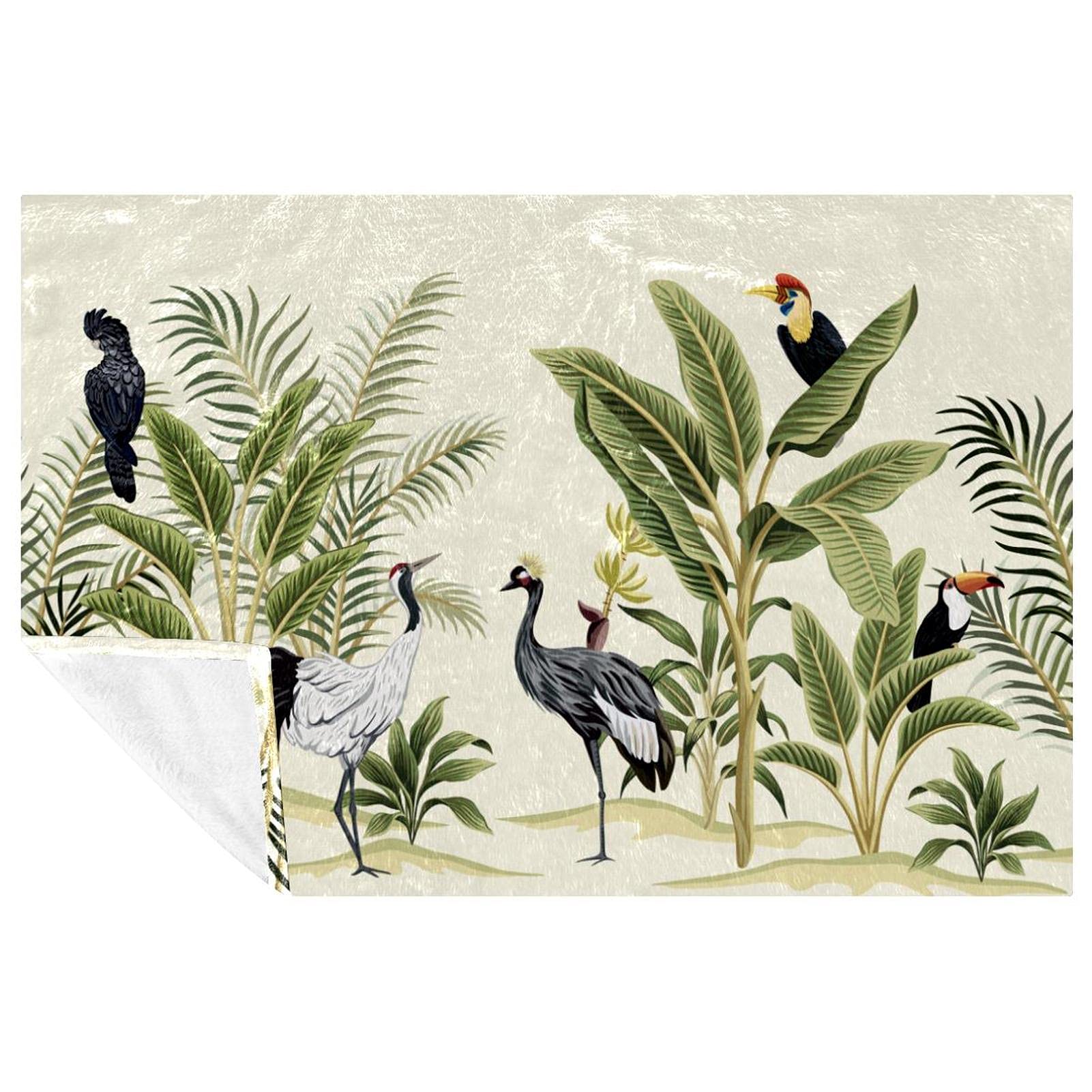 Plaid oiseaux vintage tropical 150x100cm : couverture chaude camping, lit et canapé