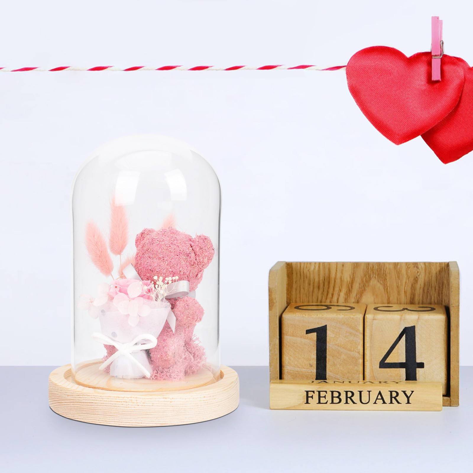 Tofficu Adorno de Flores Preservadas con Oso de Vidrio Decoración Compacta para Escritorio Regalo para Profesoras Día del Maestro San Valentín y Aniversarios