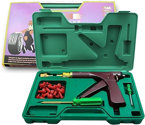 Angchun Kit de reparación de neumáticos, tapón de neumáticos para motocicleta, kit de herramientas de reparación de neumáticos sin cámara con 32