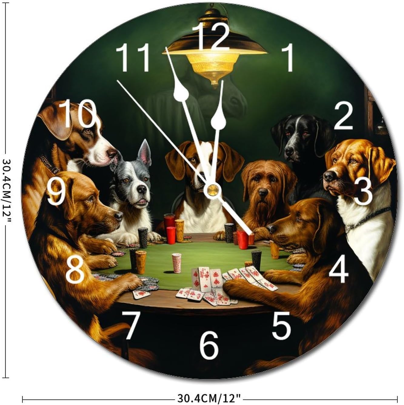 Dog Round Decorative Clocks Battery Operated 12 Inch Silent Funny Dog Playing Poker Analog Clock Rustic Wall Art Farmhouse Decor for Bedroom Living Room Kitchen School Office