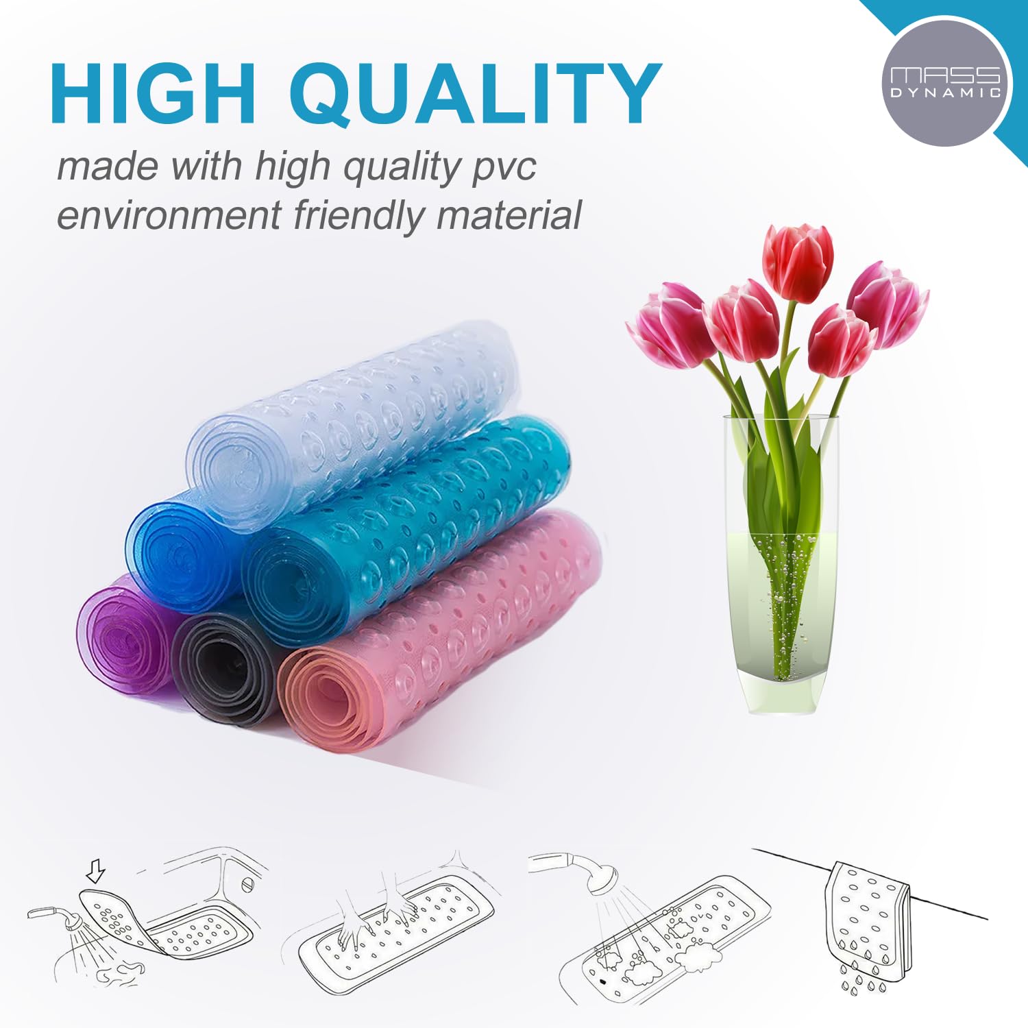 MASS DYNAMIC Extra Long Non-Slip Bath Mat - Purple -6