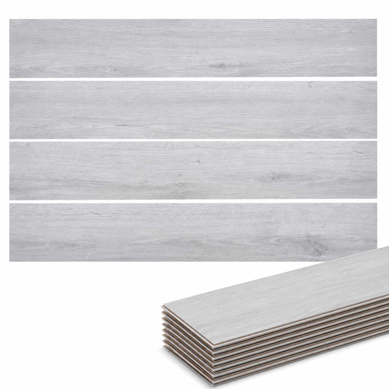 Panana 36pcs Self Adhesive PVC Flooring Planks, 5.02m² Peel & Stick Vinyl Floor Tiles, Waterproof Wood Effect Floor Stickers for Kitchen, Bathroom, Living Room & Rental Solutions (Grey/White)