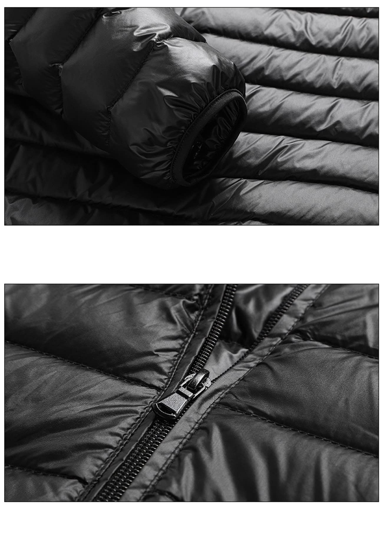 Piumino leggero da uomo ripiegabile traspirante Puffy cappotto impermeabile maschile Puffer Jacket, nero, XXX-Large
