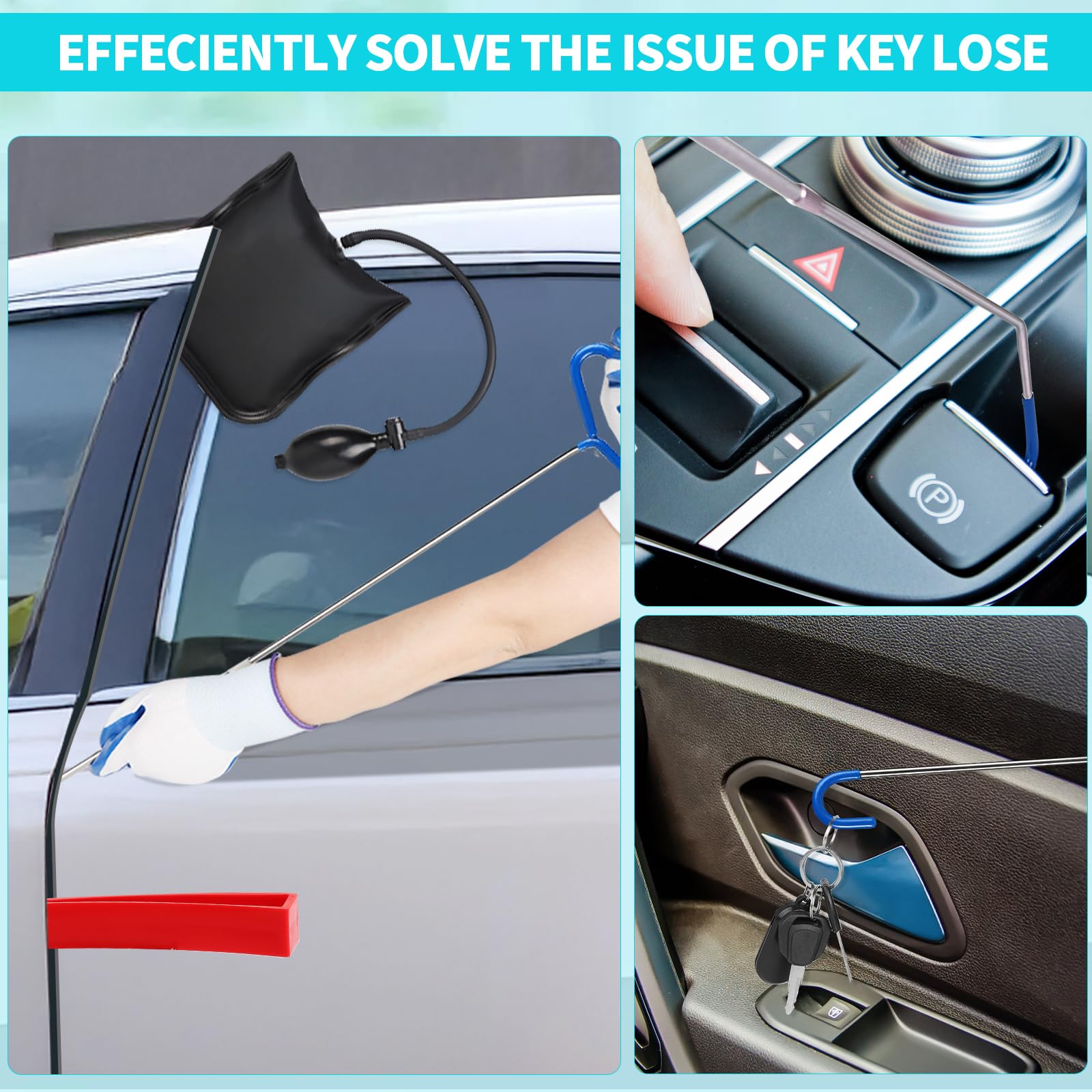 SWAWIS 24 Herramienta Profesional para Coche con Pinza de Largo Alcance, Herramienta de Palanca Cojín de Montaje en Coche y Juego de Manoplas de Emergencia para Abrir Puertas y Ventanas del Coche