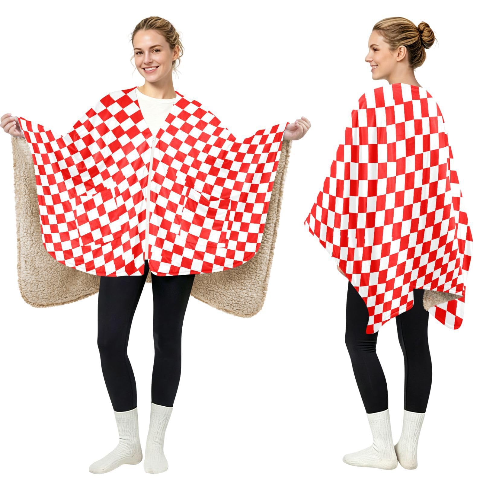 GuoChe Poncho rojo blanco tablero de ajedrez