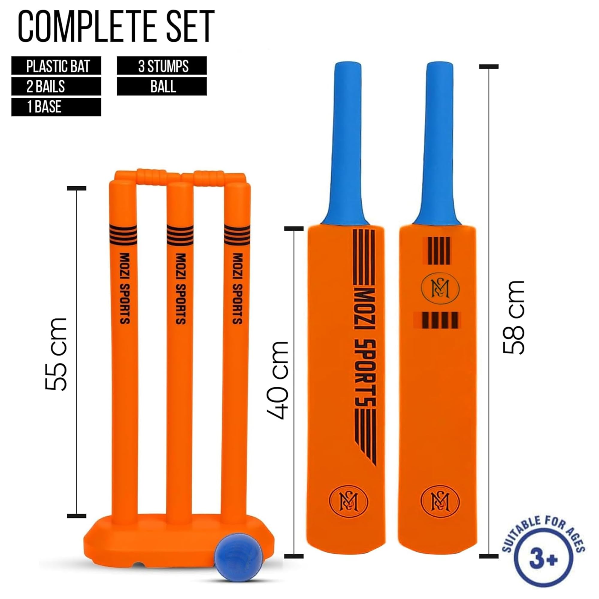 Set di mazze da cricket in plastica, misura 1, per bambini, con palla leggera, paletti e mazza, divertente set da cricket all'aperto