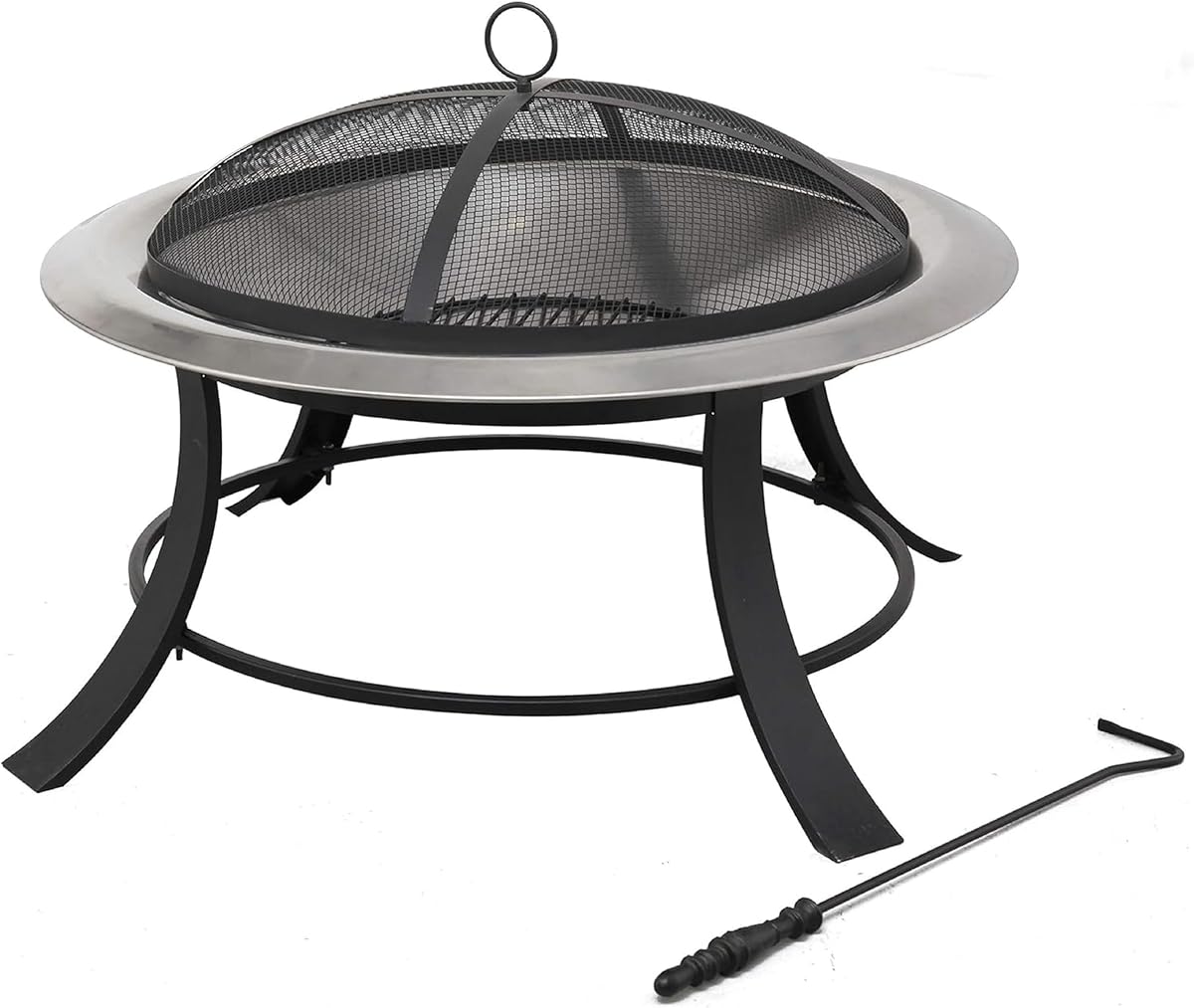 tepro Feuerschale Silver City, mit Edelstahl-Feuerschale, Schürhaken und abnehmbarem Funkenschutz, ca. Ø 74 cm, Maße ca. 74 x 74 x 50 cm (mit Füßen), Schwarz/ Silber