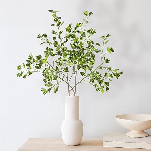 Miniatura 7 de EDIMENS 2 paquetes de ramas de ficus artificiales de 44 pulgadas, tallos verdes artificiales, hojas de ficus con bordes blancos, tallos de ramita de