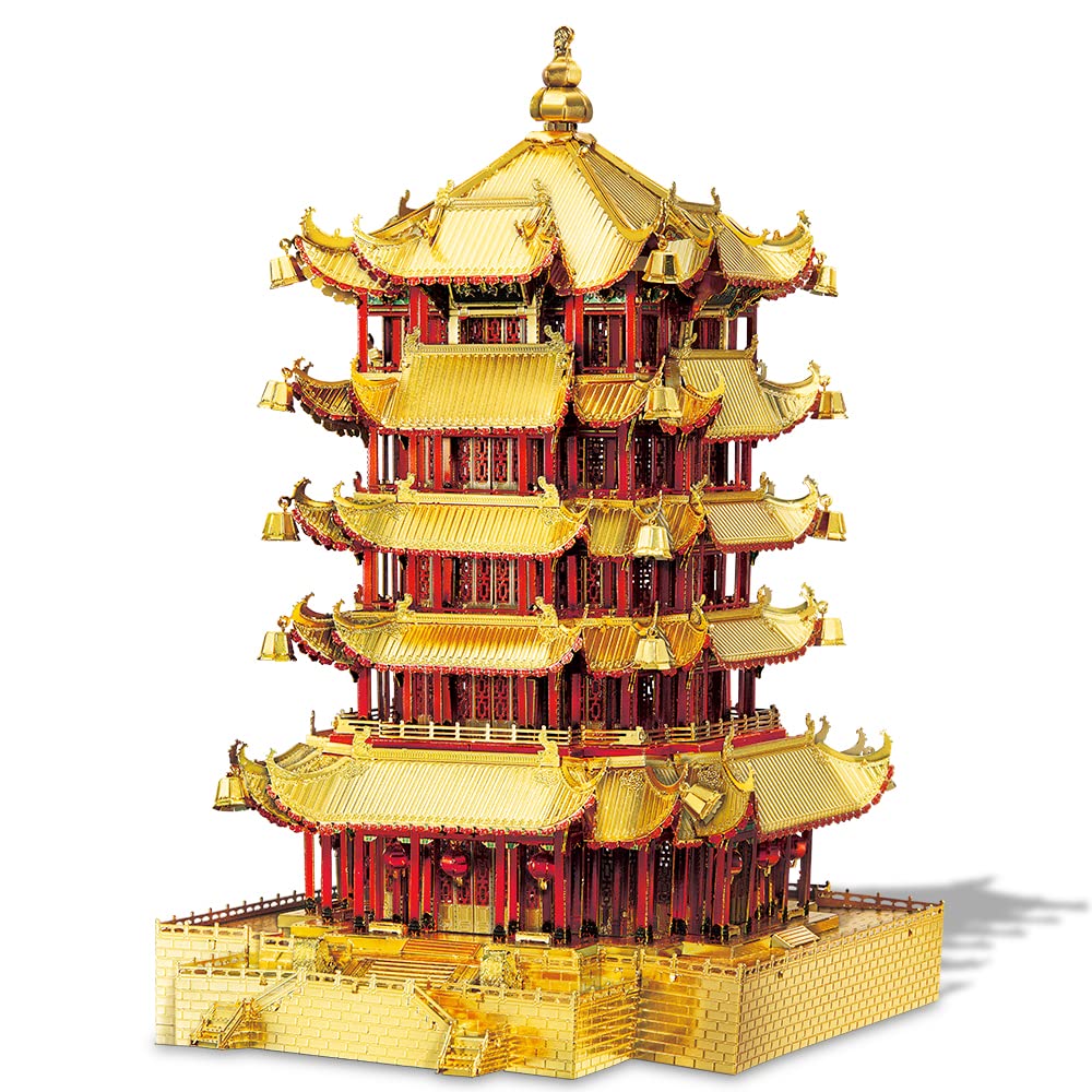 Piececool3D Puzzle Metal Yellow Crane Tower, Scenic Building Craft Model Kits for Adults to Build, 3D Puzzles Adult Teens for Stainless Steel, Home Decoration, Collection, 406 Pieces