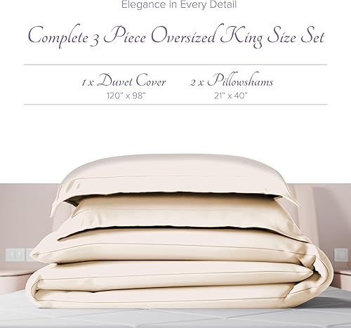 Miniatura 3 de Carressa Linen Funda de edredón 100% algodón egipcio, tamaño King de gran tamaño, 600 hilos, 3 piezas, funda de edredón de algodón de fibra