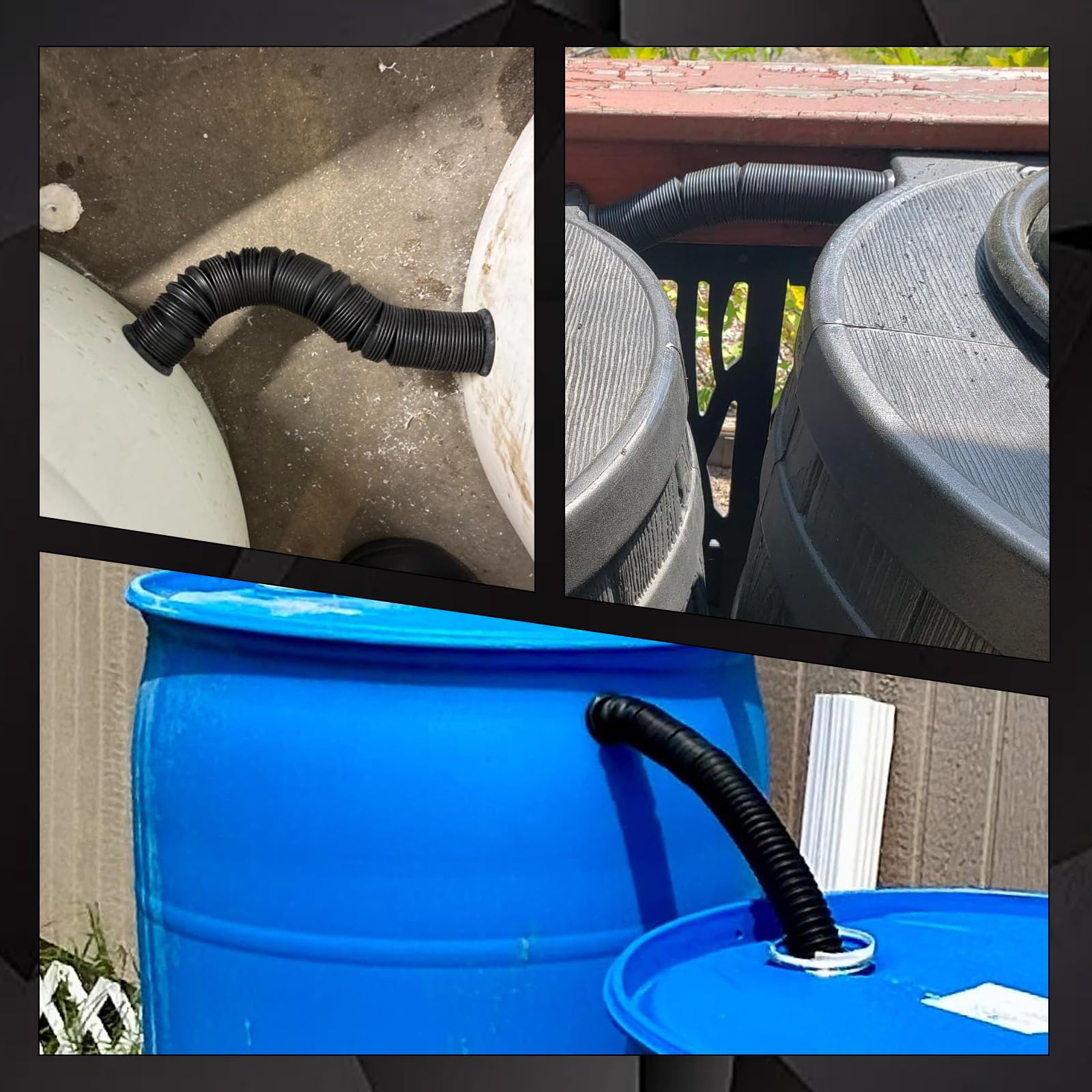 Rainwater Collection - Manguera de bajante de 1.25 pulgadas de diámetro, conector flexible negro para barril de lluvia, almacena más agua de lluvia para el jardín y al aire libre