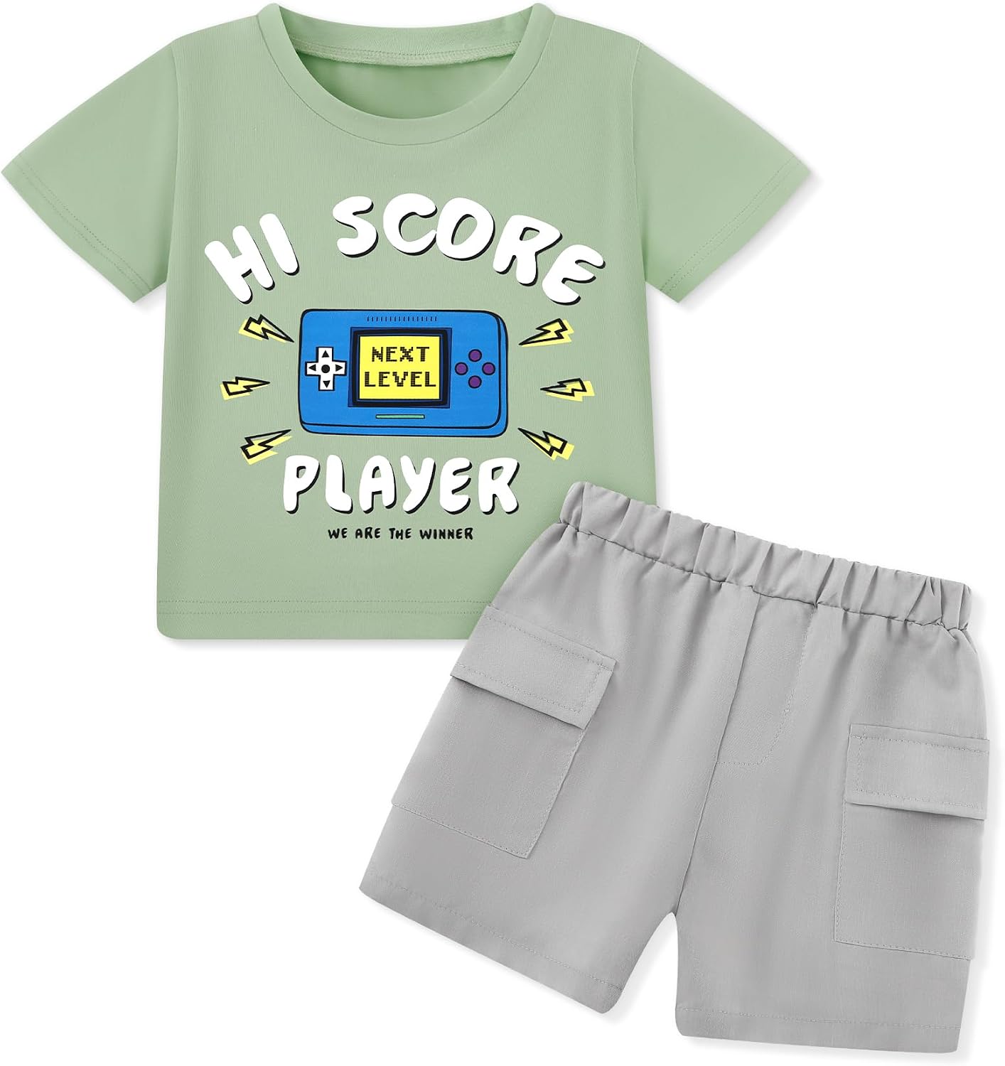 Toddler Baby Boy Summer Clothes Short Sleeve T-Shirt Tops and Elastic Cargo Shorts with Pockets for 18M-6 Years