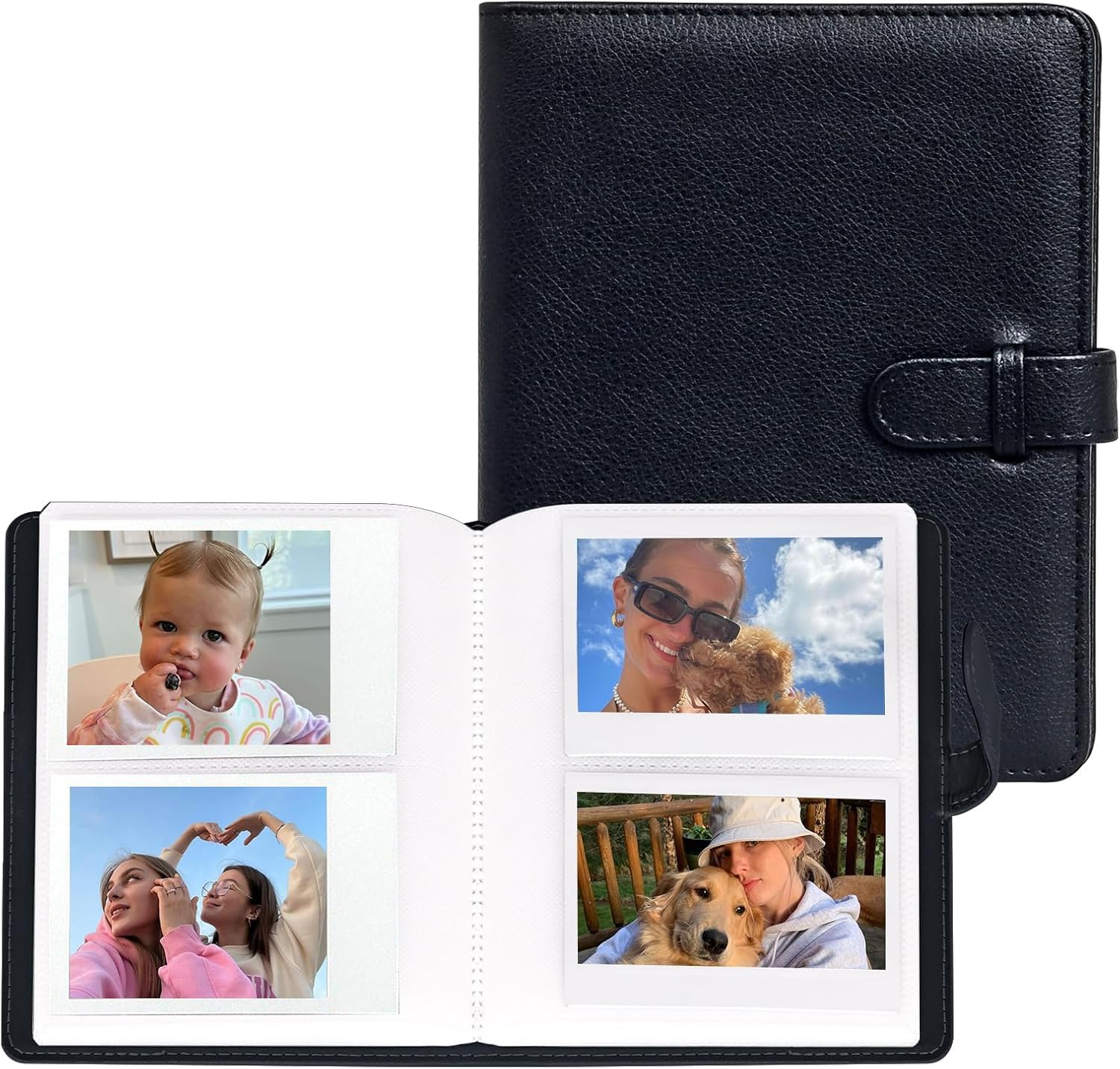 Vintage Photo Album for Fujifilm Instax Wide 400/300/210/Wide EVO Camera Film, 80 Pockets PU Leather Photo Book for Instax Wide/Polaroid Now/600/i-Type - 3.5x4.25" Photo Album - Black-image-17
