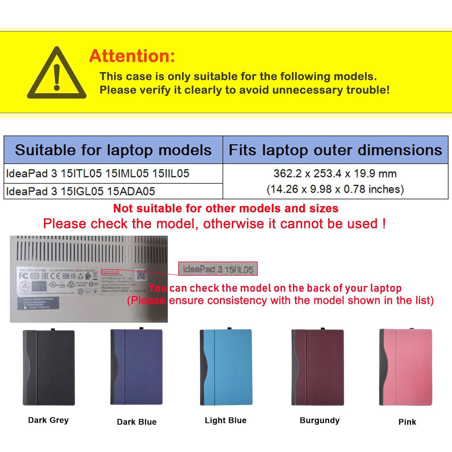 Custodia per laptop Lenovo IdeaPad 3 15ITL05 15IML05 15IIL05 15IGL05 15IGL05 15ADA05, custodia protettiva staccabile in pelle PU con portapenne (azzurro)