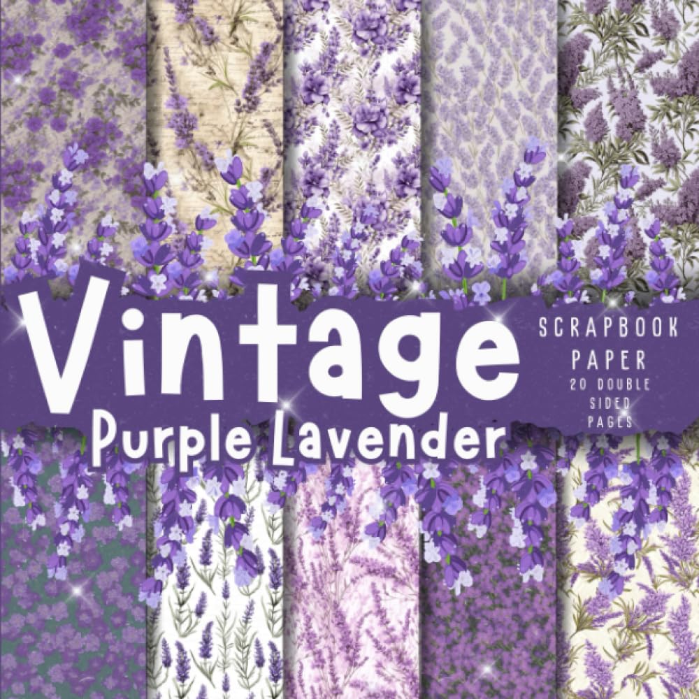 Vintage purple lavender scrapbook paper, 8.5x8.5, 10 Designs, 20 Double ...