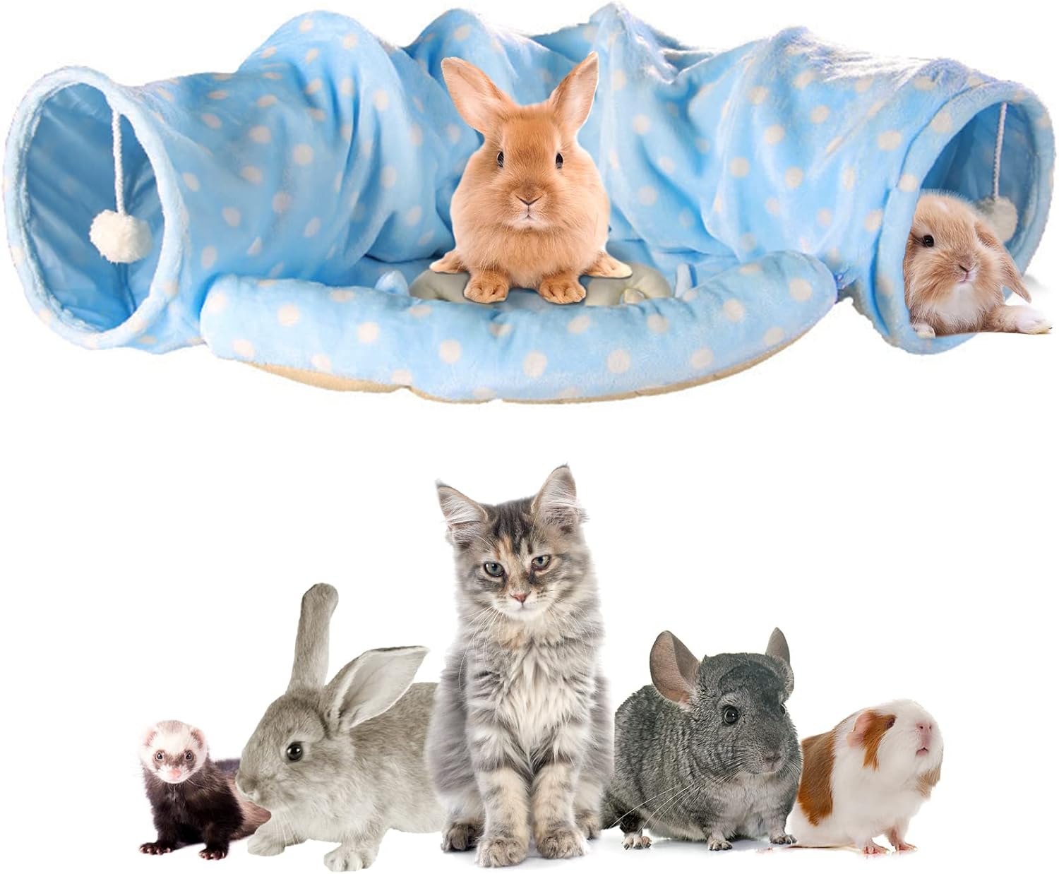 BNOSDM 2-in-1 Rabbit Tunnel Bed for Bunnies Tube Collapsible Removeable Mat Rabbits Tunnels Tubes Toys Small Animal Hideout for Pet…