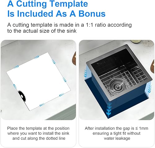 Miniatura 67 de PEPO - Fregadero de cocina de 21 x 18 pulgadas, fregadero de cocina pequeño de acero inoxidable de calibre 16, fregadero de cocina pequeño cuadrado