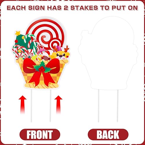 Miniatura 4 de 6 carteles de decoración de Navidad para exteriores, letreros de plástico de menta con estacas para patio, decoraciones de Navidad para patio al