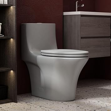 A1878 One Piece Toilet, Modern Bathroom Toilet Power Dual Flush 1.1/1.6 GPF with Comfortable Seat ADA Height 16 1/2, 12 Rough-In, MaP 1000g, Grey