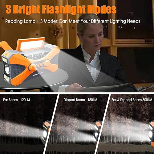 Miniatura 5 de Lo más nuevo 2023 Radio de manivela de emergencia de 10000 mAh, radio de alerta meteorológica AM FM NOAA, radio de supervivencia con linterna súper