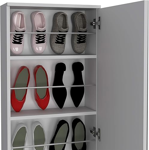 Miniatura 5 de Connecticut - Zapatero montado en la pared con espejo y cinco estantes para diez pares de zapatos, color blanco. para dormitorio Blanco,Wengue