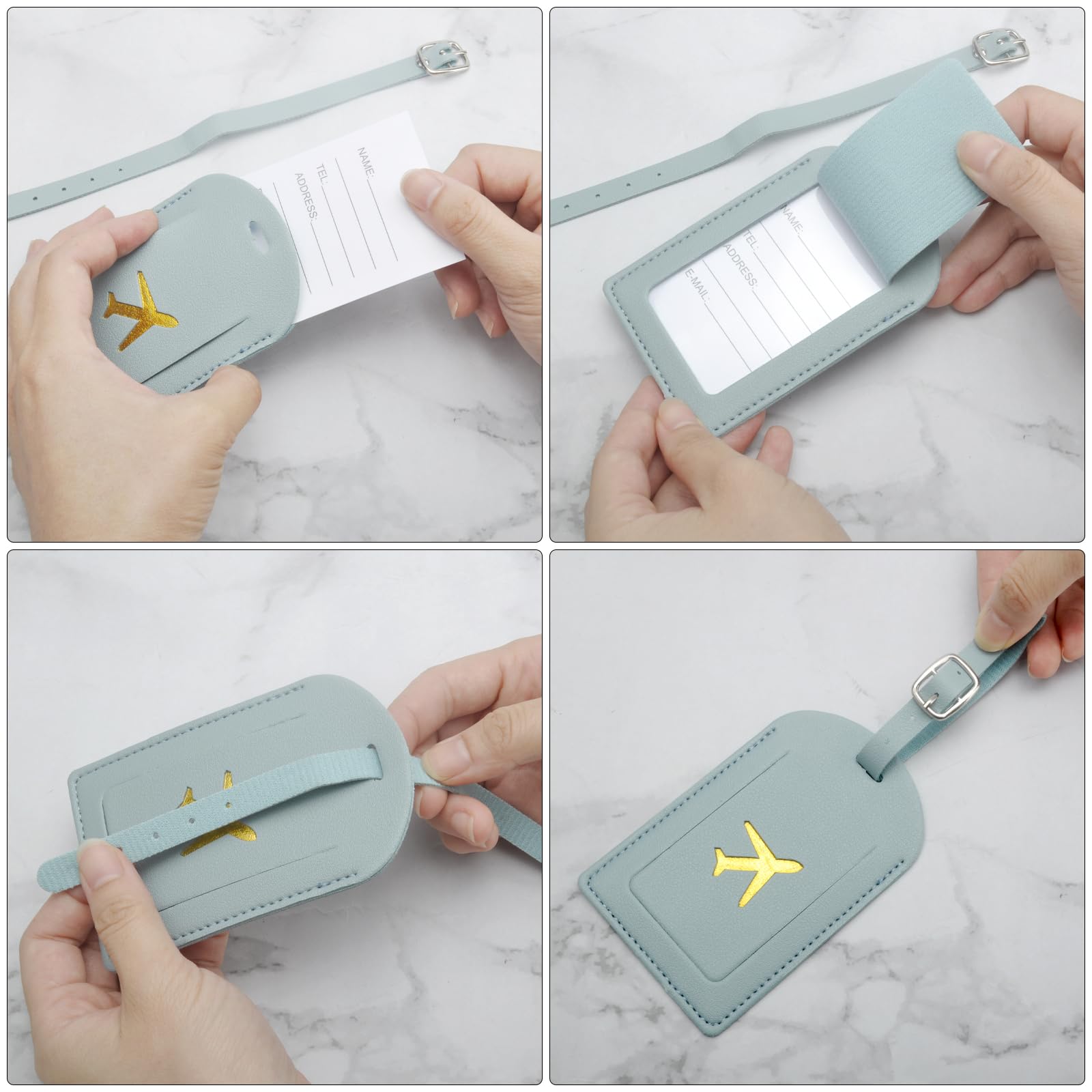 Etichette Bagagli In Pelle 4 Pezzi - Con Targhetta Nome E Protezione Privacy - Foto 3