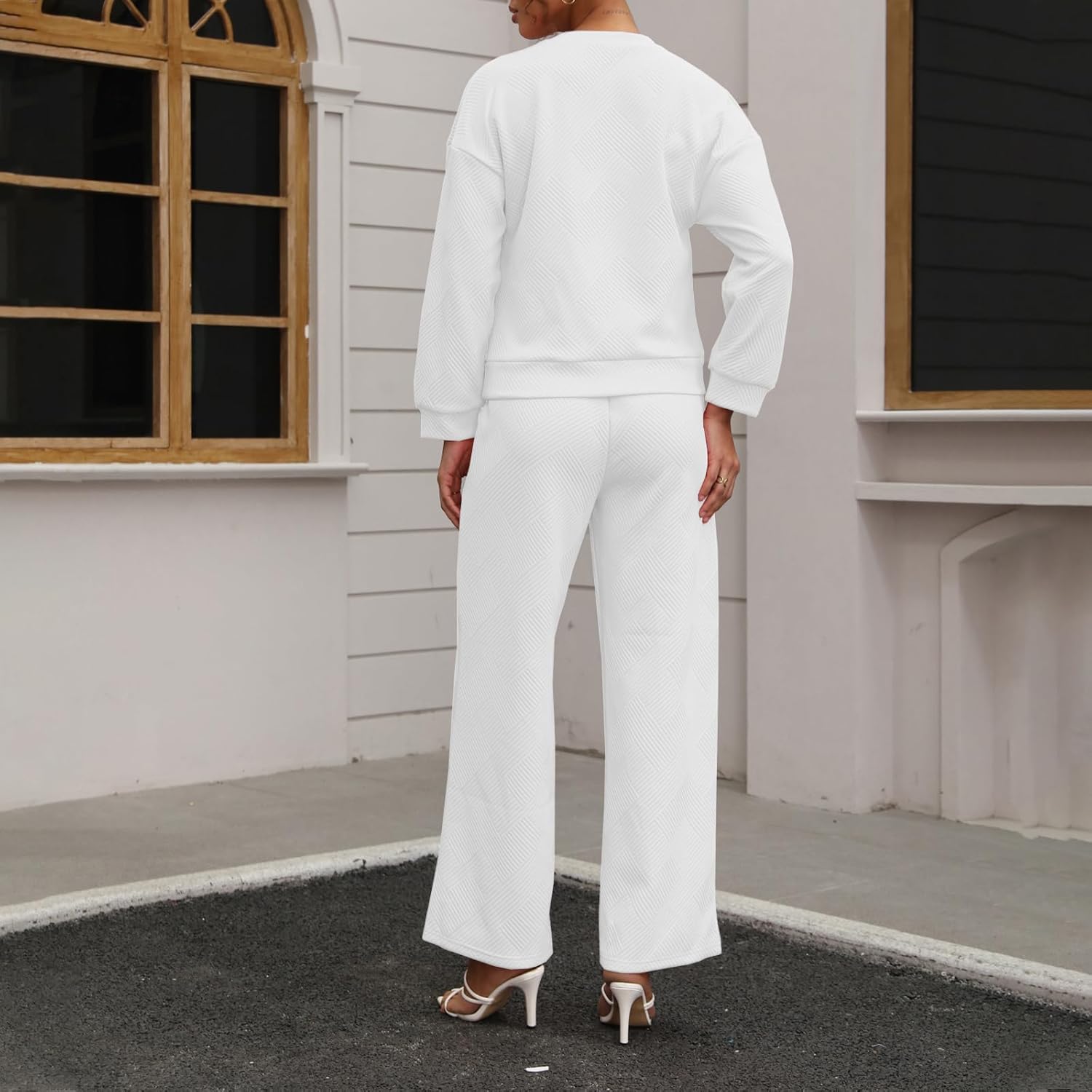 kaimimei Womens 2 Piece Outfits Travel Matching Long Sleeve Tops and Wide Leg Pants Sets Casual Loungewear with Pockets - Image 4