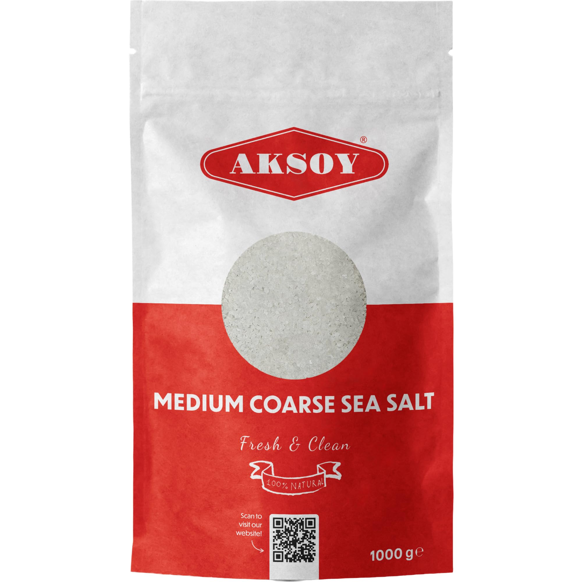 Aksoy Medium Coarse Sea Salt 1KG, Premium Coarse Grain, GMO Free, Vegan, Chemical Free, All-Natural Salt