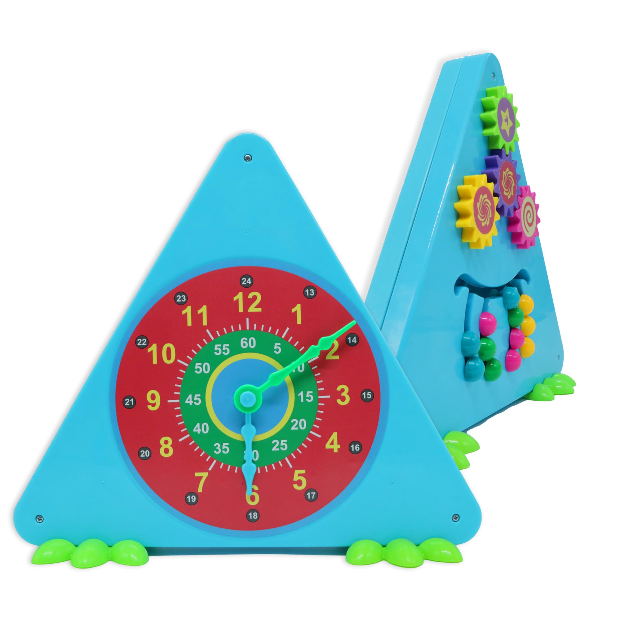 FLYI 3-in-1 Activity Triangle Toy for Kids, 3+ Years, Montessori | Fun Learning Toys, Logic Puzzle Game, Spin Gear, Activity Clock, Activity Cube, Engaging Educational Kids Toys (Blue)