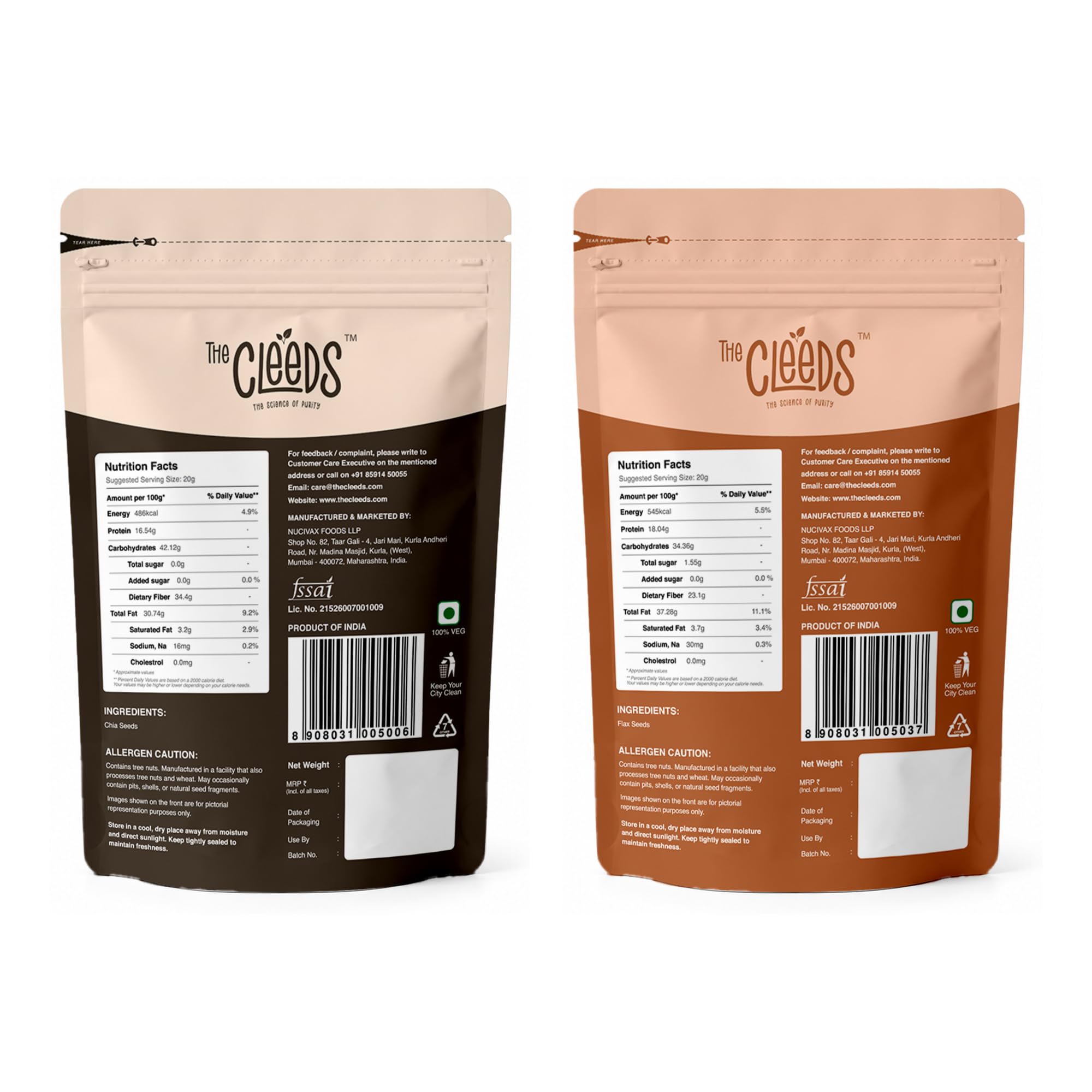 The Cleeds Edible Seeds Combo 400 g | Chia Seeds + Flax Seeds | Superfood Seeds for Healthy Eating | Rich in Protein & Fiber (200 g Each) (Pack of 2) — Amazon image 3