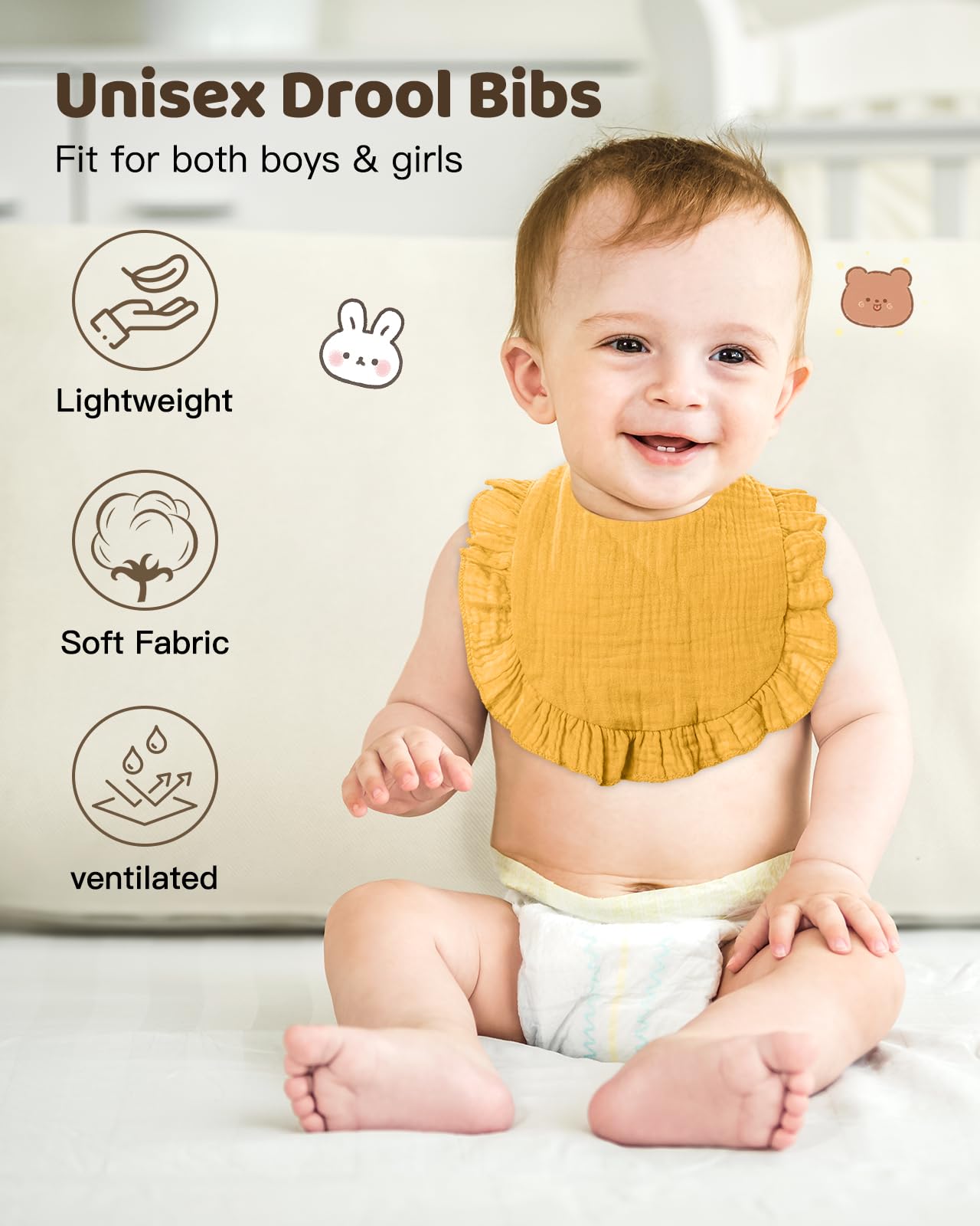 Lictin Bavaglini Neonato-Bavaglini Bambini,set di 4 bavaglini a bandana, 100% cotone, bavaglini morbidi per bambini, adatti per la dentizione dei bambini da 0 a 24 mesi