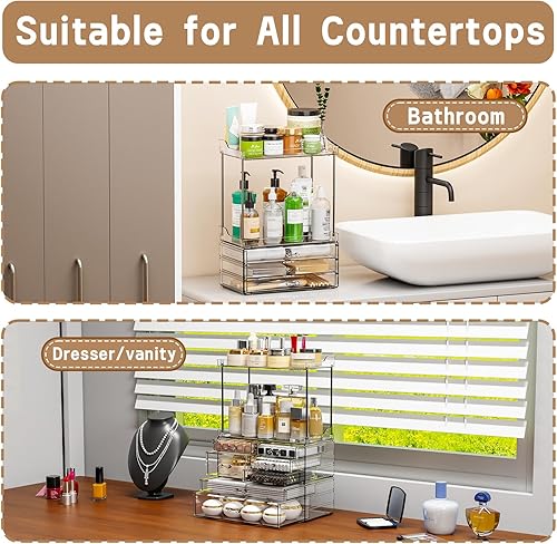 Miniatura 5 de Paquete de 3 organizadores de baño y encimera de almacenamiento con 7 cajones, organizador apilable, organizador de cuidado de la piel de gran