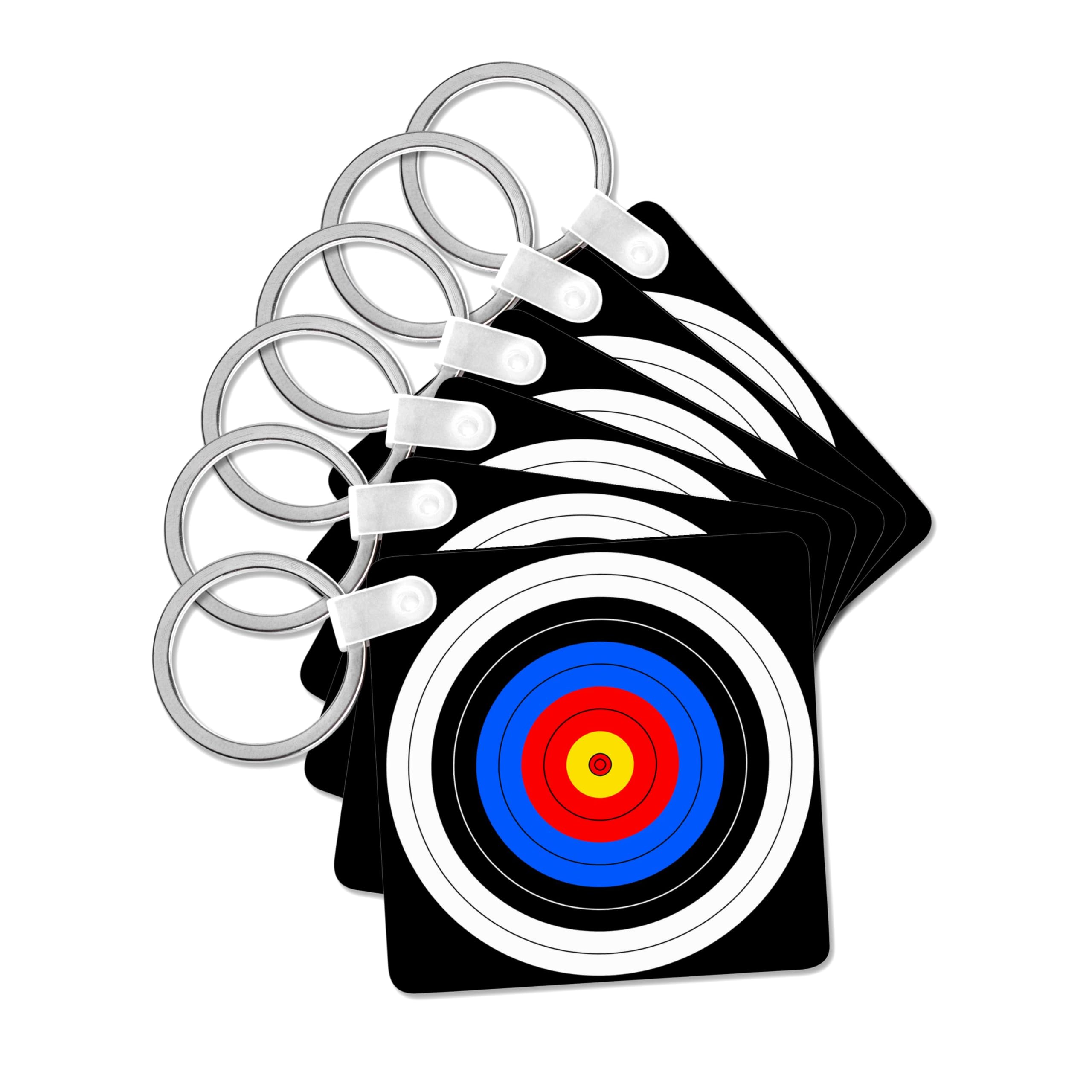3dRose, Target with red yellow black white and blue rings - archery, aim, goal, hit, background, sport, set of 6 Key Chains