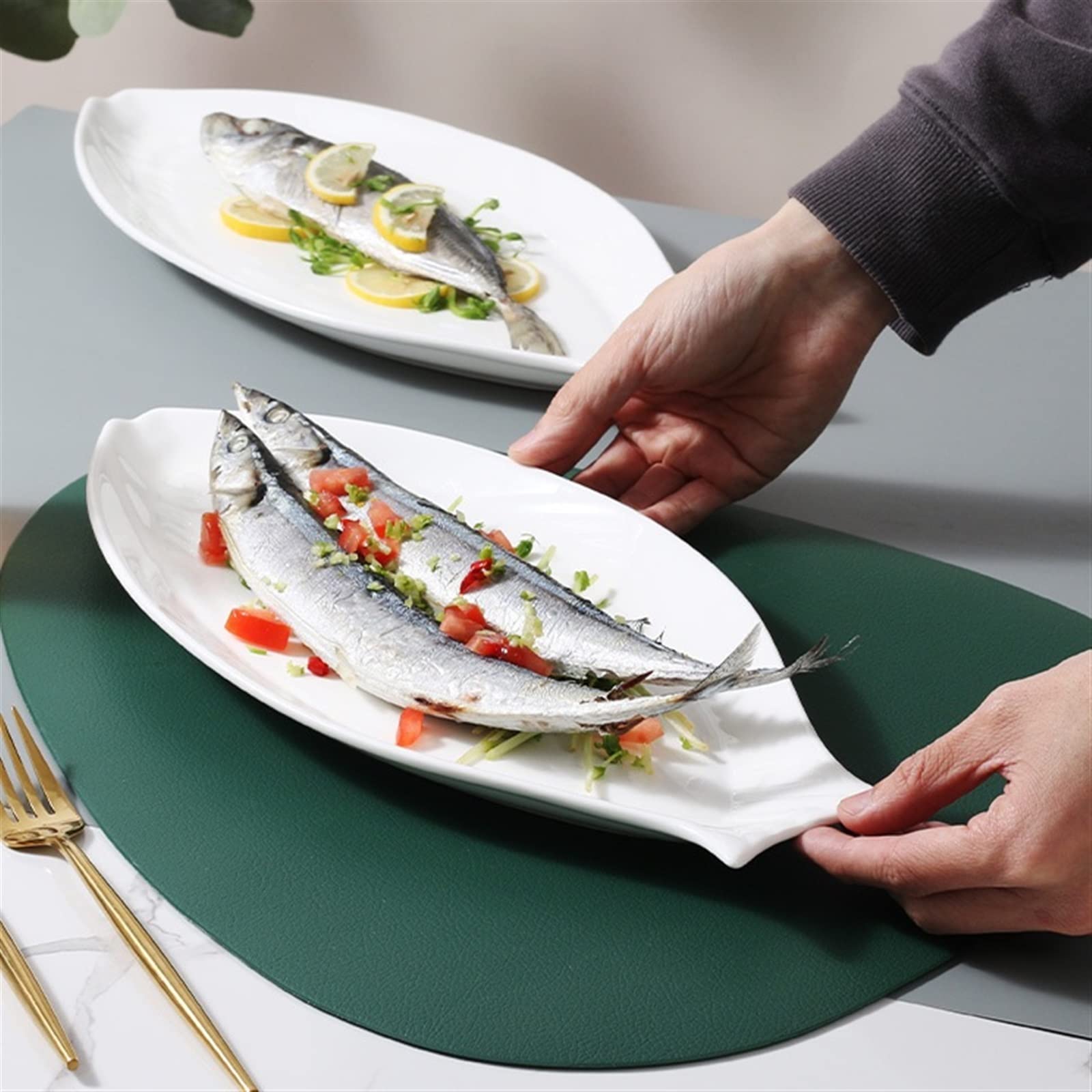 Platos De Comedor Plato De Cena De Cerámica Creativo for El Hogar Forma De Pescado Blanco Simple Pescado Al Vapor Plato Grande Plato De Cubiertos De Cocina De Hotel