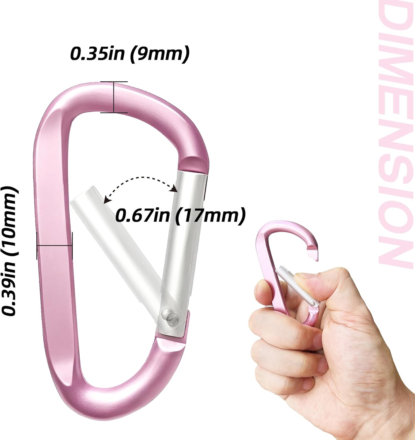 Large Carabiner Keychain Clips, 3" Pink Aluminum D Shape Hooks for Keys, Backpack, Water Bottle, Camping - Image 3