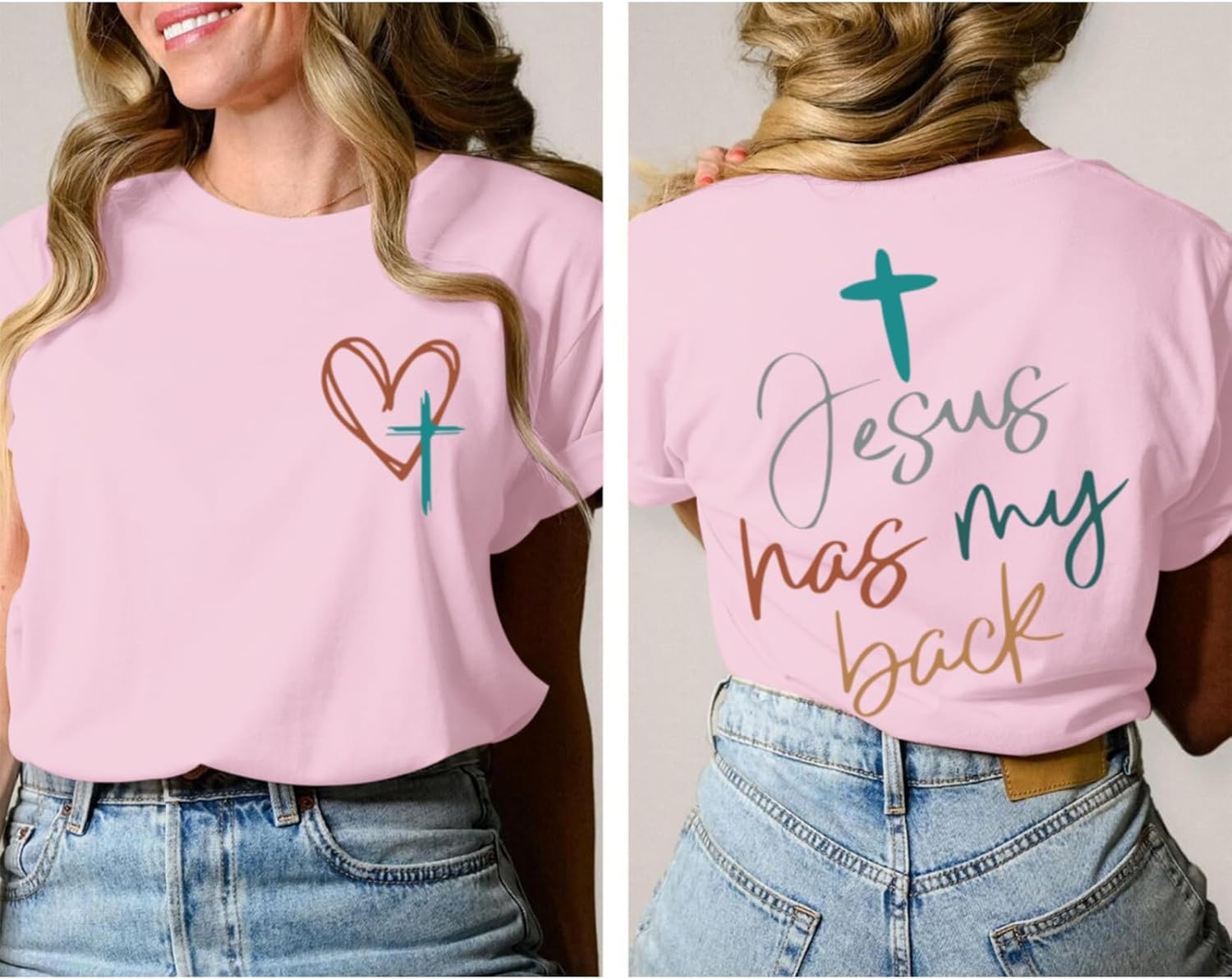Tuislay Christian Shirts for Women Jesus Has My Back Tshirt God Bible Verse Shirt Faith Cross T Shirts Inspirational Tees Top - Image 4