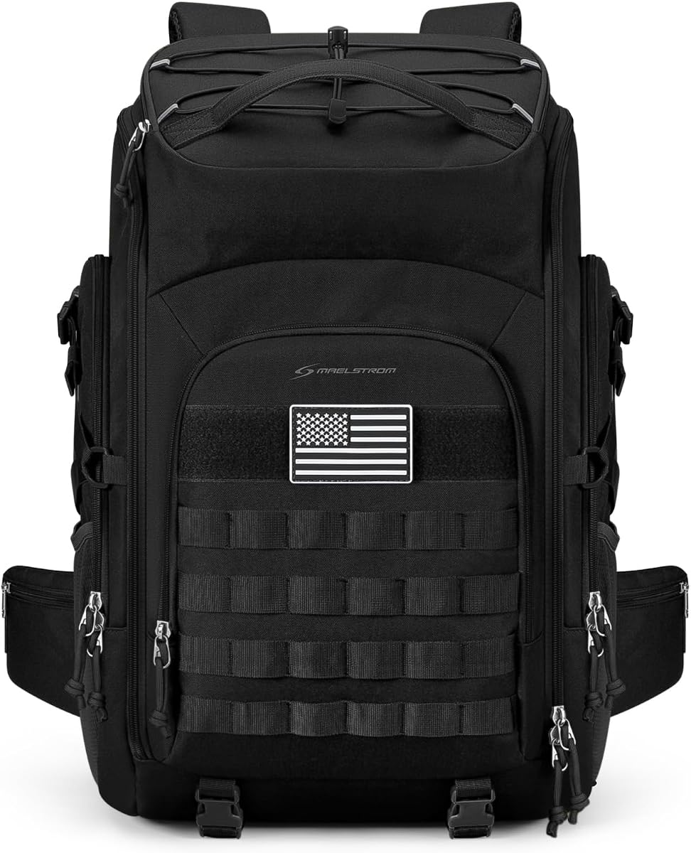 Maelstrom Tactical Backpack for Men, Water Resistant 40L Military Bag | Molle System, 900d Polyester, Laptop Pocket, Load Compression, Tripod Straps, For Hunting, Travel, Hiking,Gym, Camping