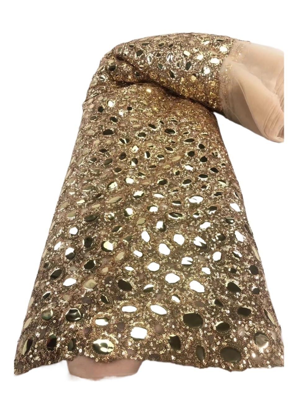 5 Yards tropfenförmiger Paillettenstoff, PET, besticktes Netz for Hochzeitskleid, Bühnendekoration(Shallowgold)