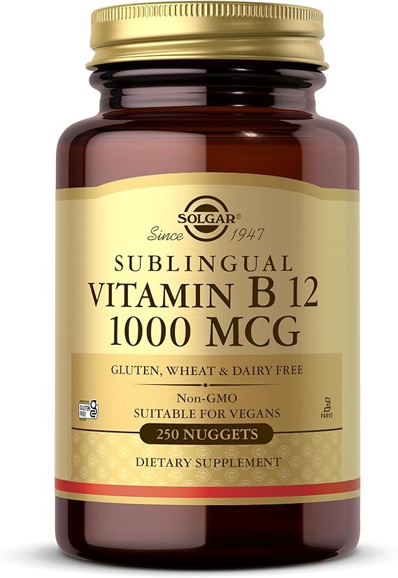 Solgar Vitamin B12 1000 mcg, 250 Nuggets - Supports Production of Energy, Red Blood Cells - Healthy Nervous System - Promotes Cardiovascular Health - Vitamin B - Non-GMO, Gluten Free - 250 Servings
