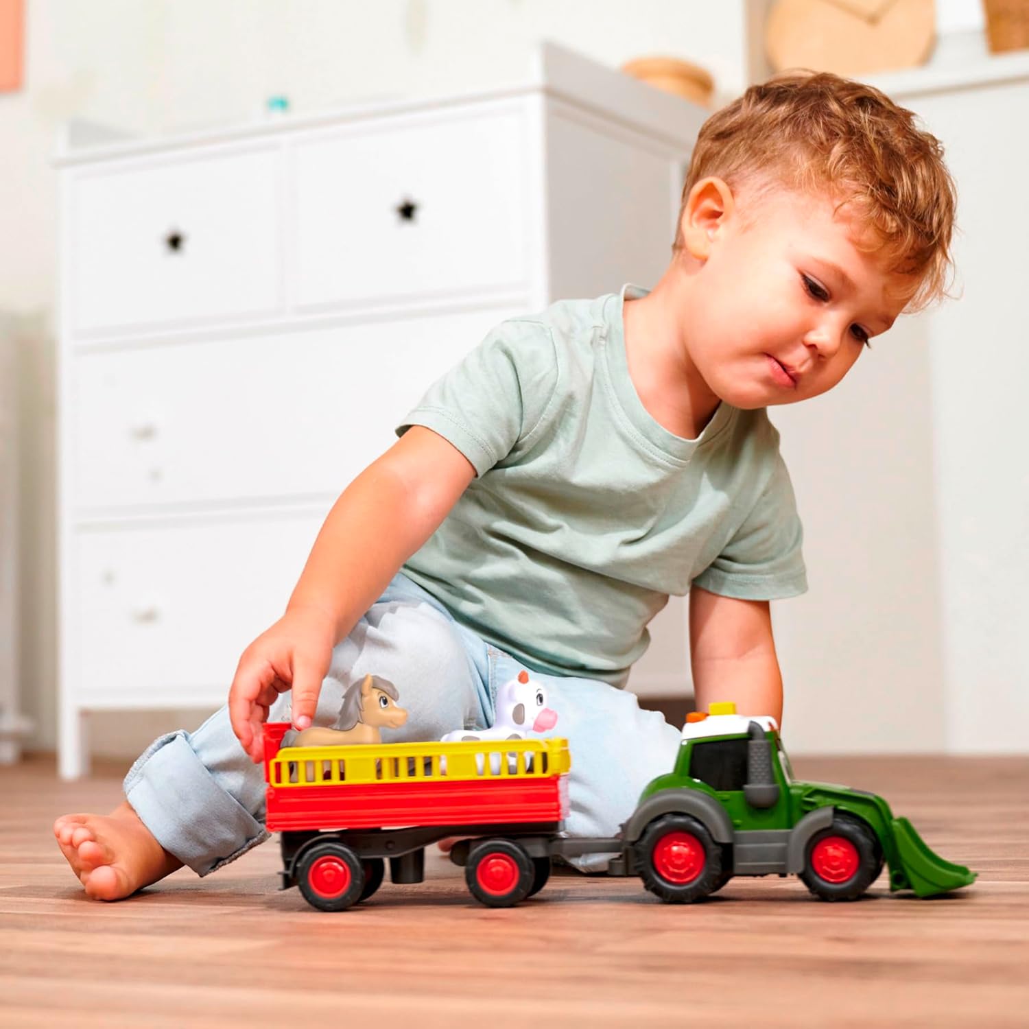 DICKIE TOYS: ABC Fenti Animal Trailer - Lights & Sounds Tracker, Cow & Trailer Farm Playset, Pretend Play, Preschool, Toddler & Kids Ages 12 mo+