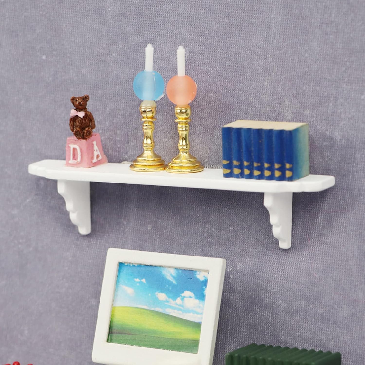 Dollhouse Wall Shelf, 1:12 Scale Miniature Dollhouse Accessories, White Doll House Storage Wall Shelf for Kitchen Scene - Image 2