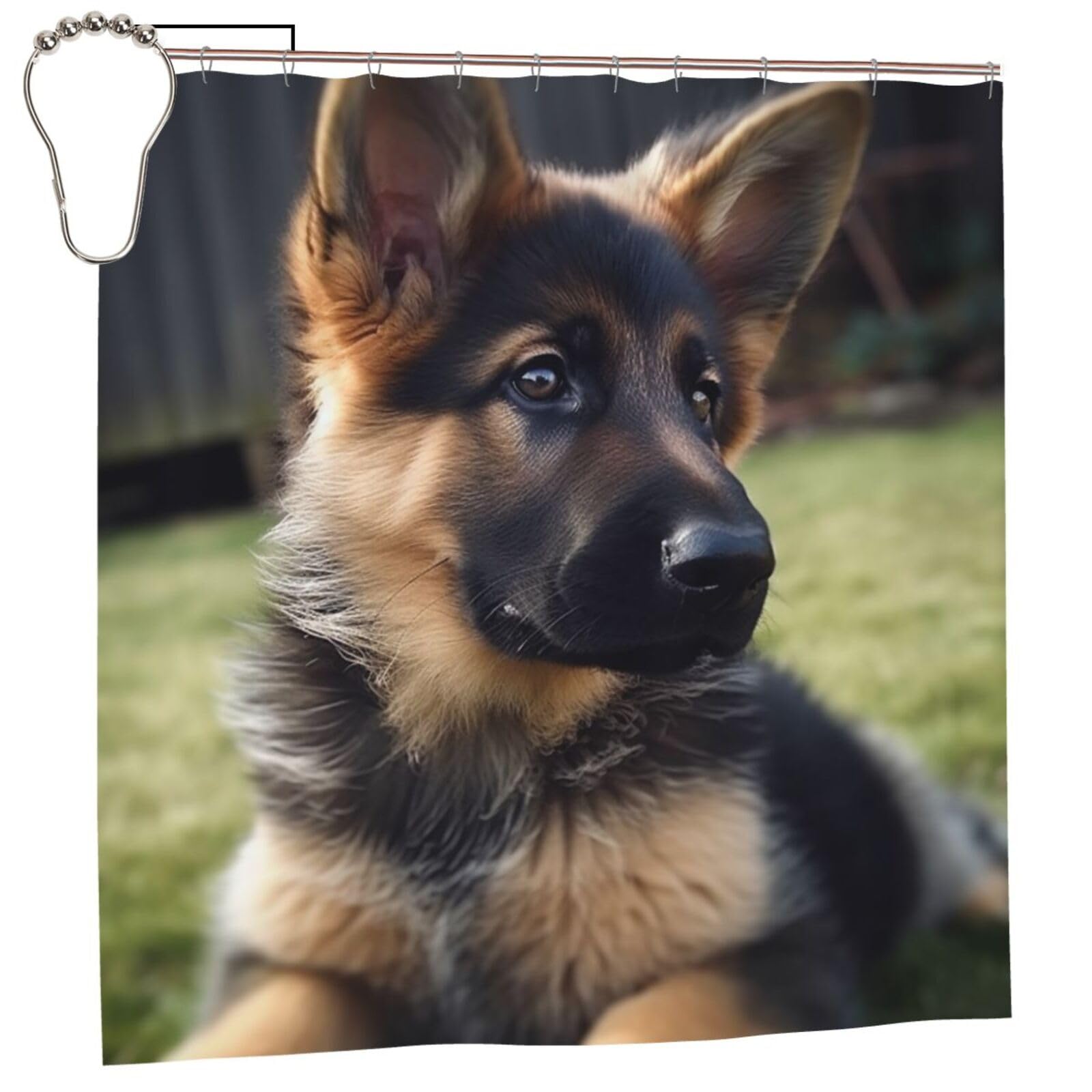 FodPand German Shepherd Puppy Shower Curtain 70"x70" Waterproof Long Bathroom Curtain Heavy Duty Thick Cloth Bath Curtain Set with Hooks, Modern Abstract Art Pattern Bathroom Shower Curtains