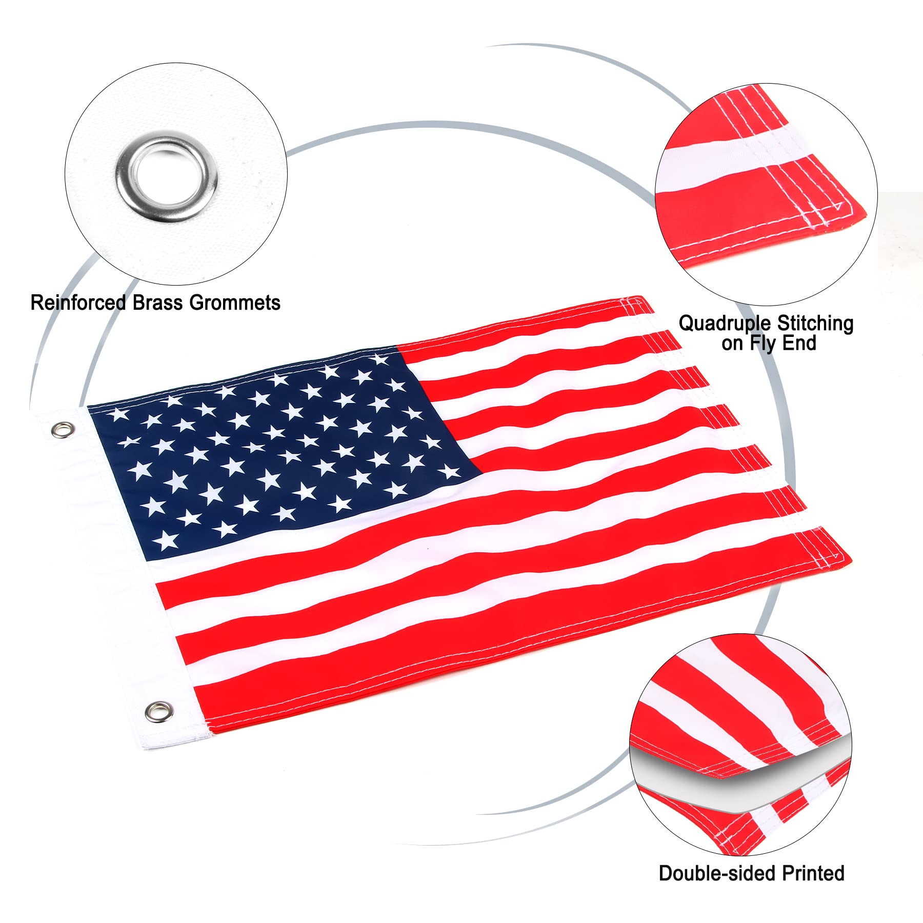KINGTOP Bandera de barco de Estados Unidos, banderas de 12 x 18 pulgadas, poste telescópico de 48 pulgadas con bolsa de almacenamiento, bandera de seguridad universal para esquiador, deportes
